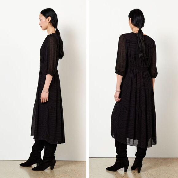 NWT ba&sh Robie Samie Subtle Zebra Print Midi Dress in Marine - Picture 2 of 11